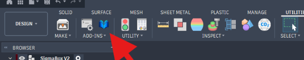 Add-Ins control in the Fusion toolbar
