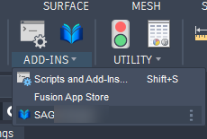 SAGA command in the Fusion Add-Ins menu